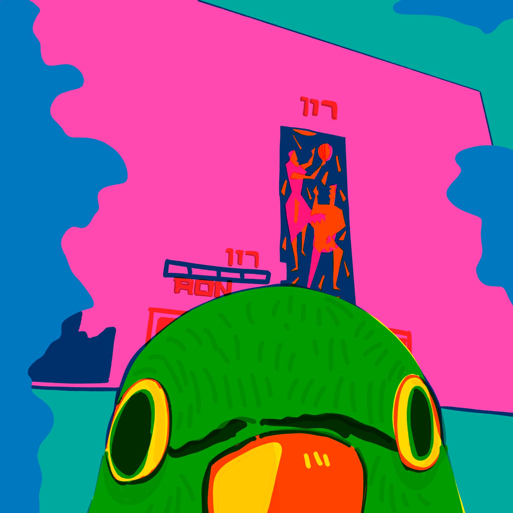 Frog before a monument