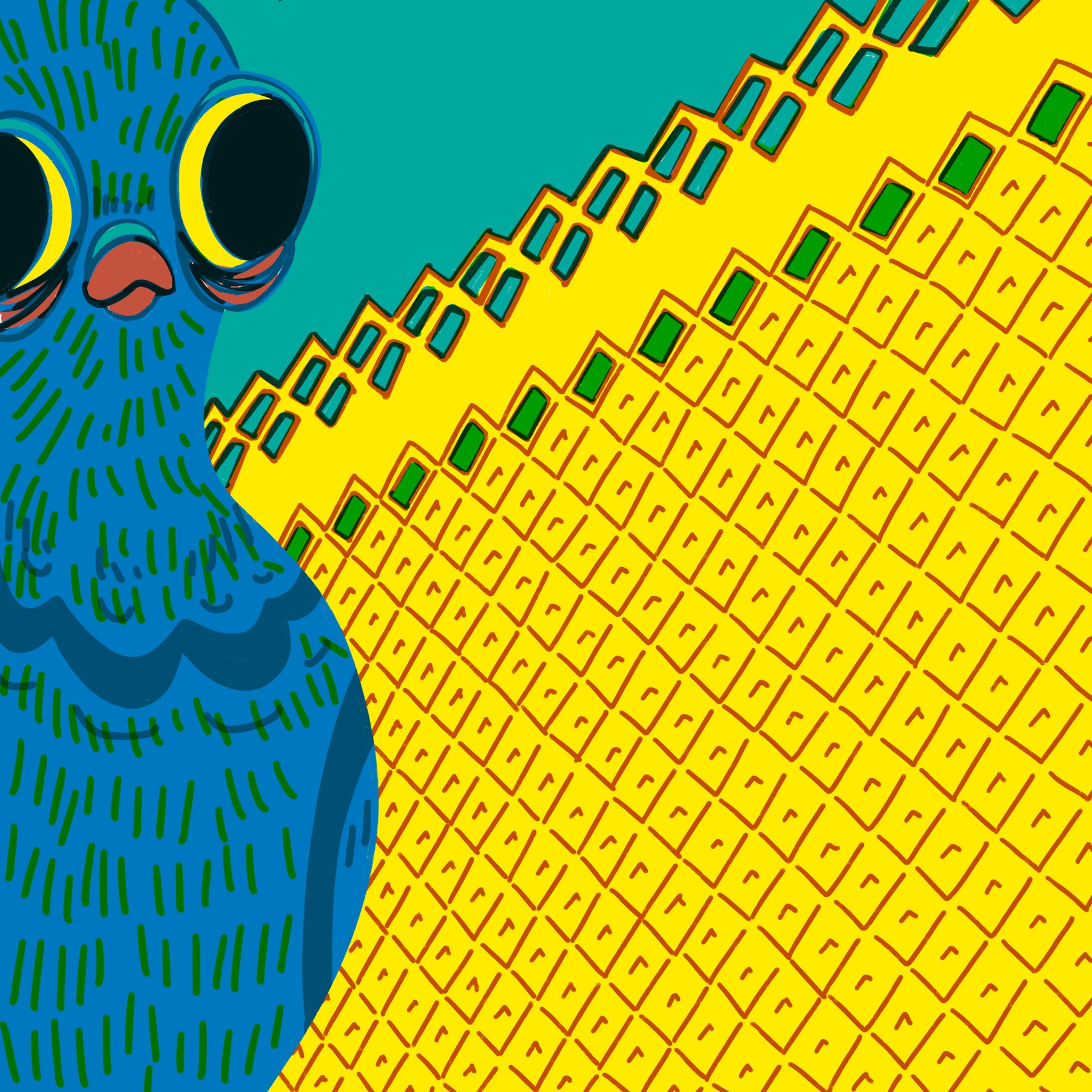 Owl beside a patterned facade