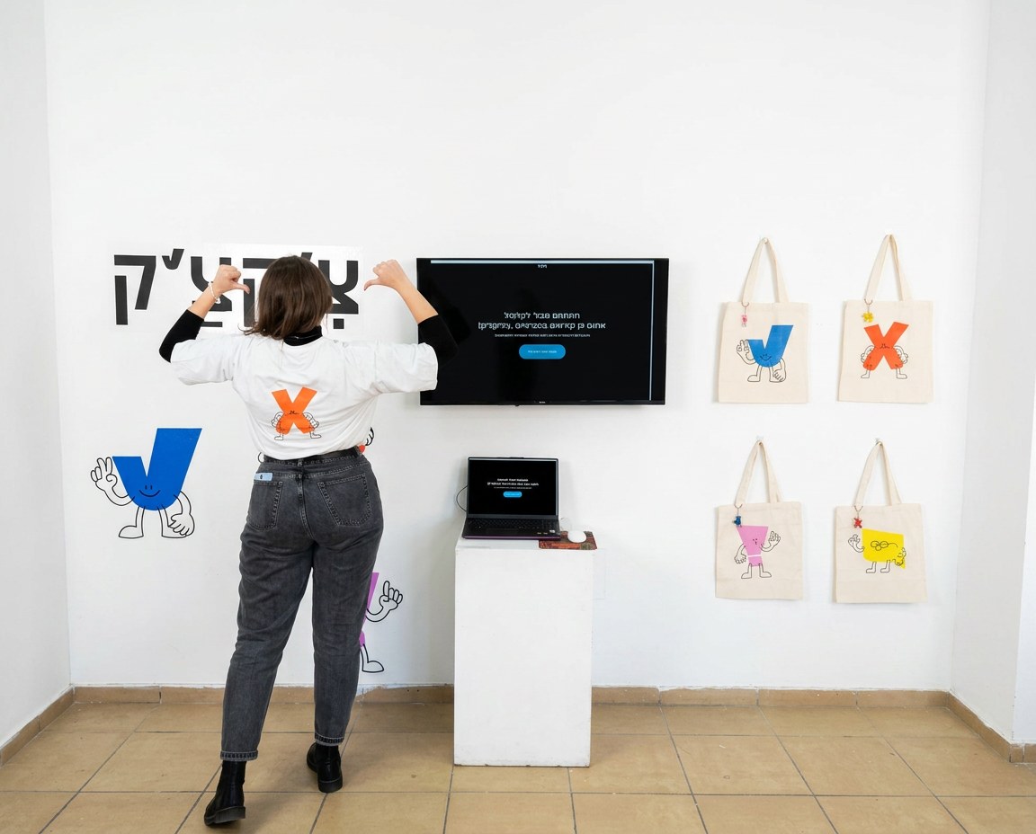 Setting up the exhibition wall