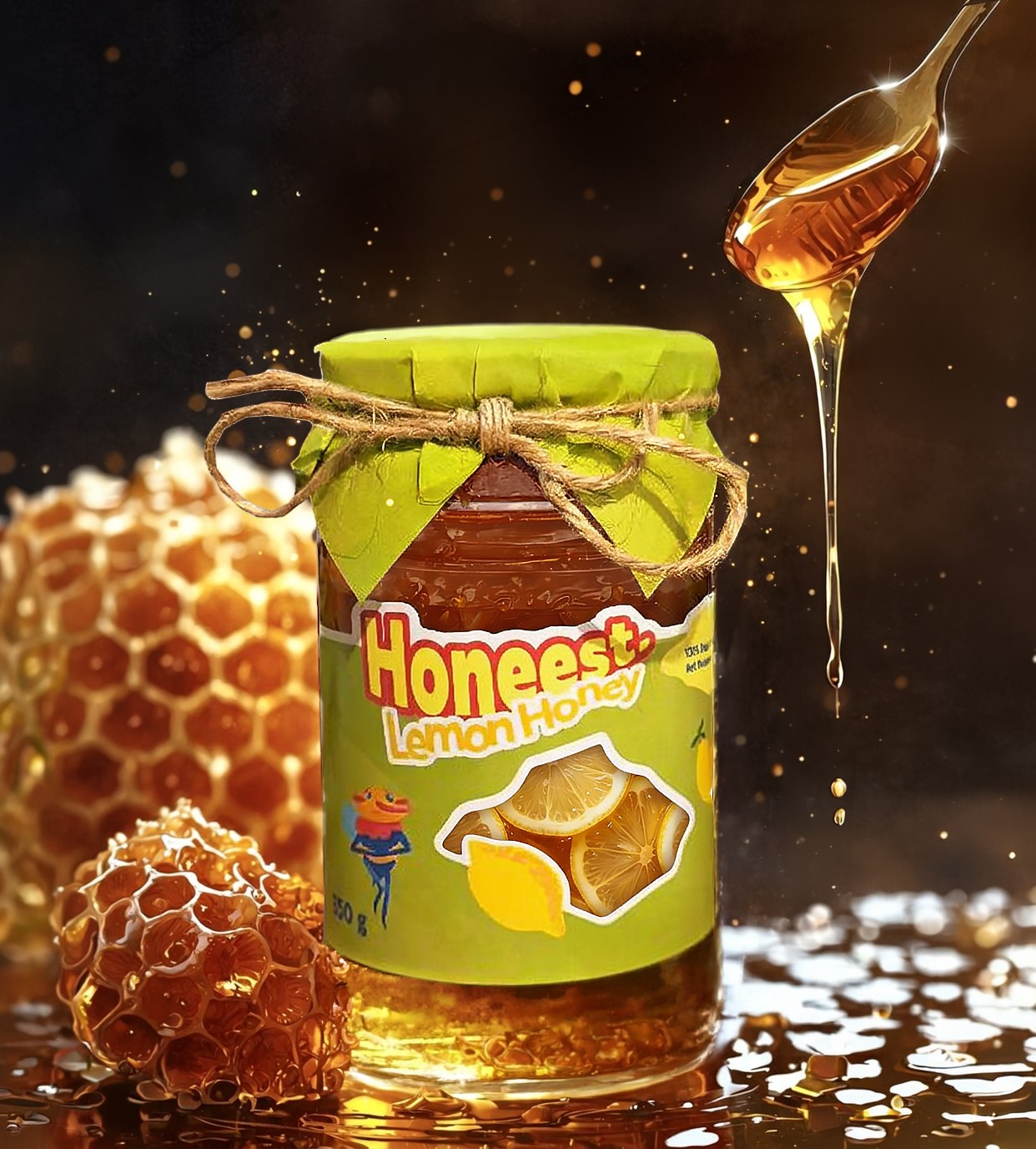 Lemon honey jar with honeycomb