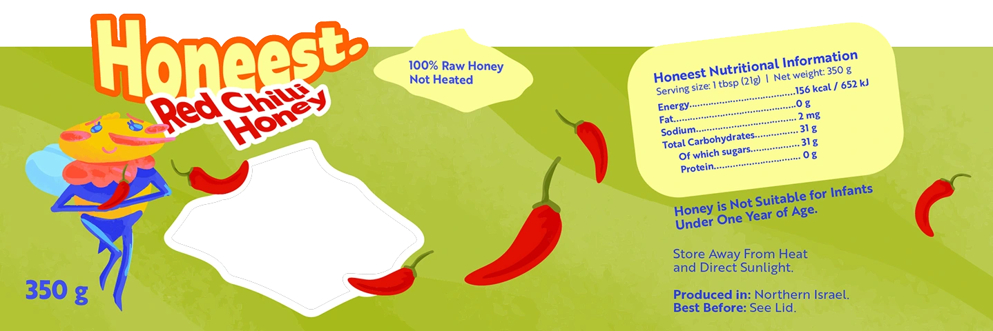 Red Chilli Honey label artwork, 350 g