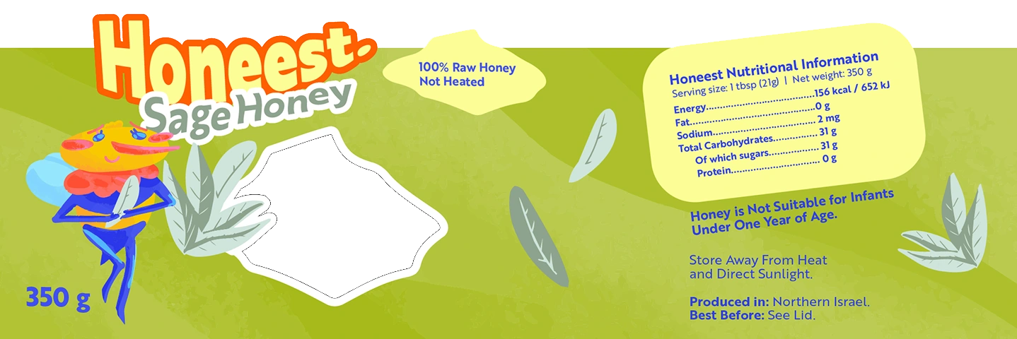 Sage Honey label artwork, 350 g